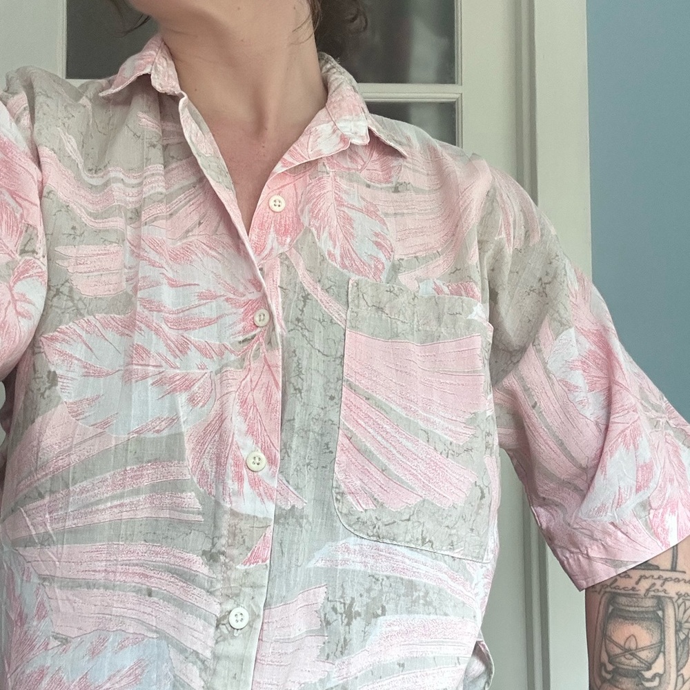Pink and white vintage Hawaiian shirt